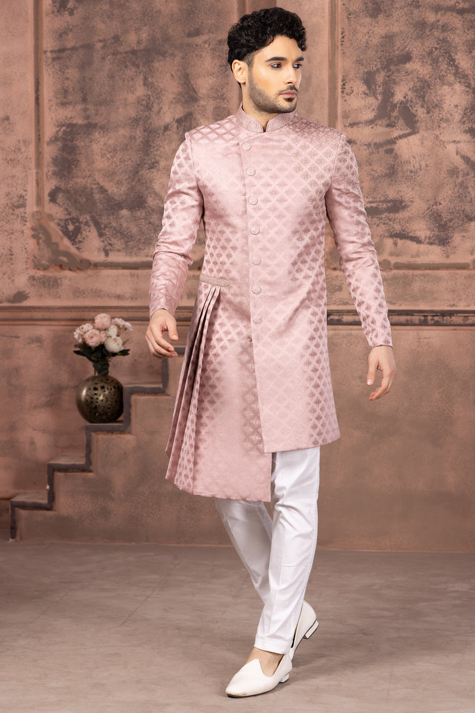 Light Pink And Off White Indowestern Set For Men – paanericlothing