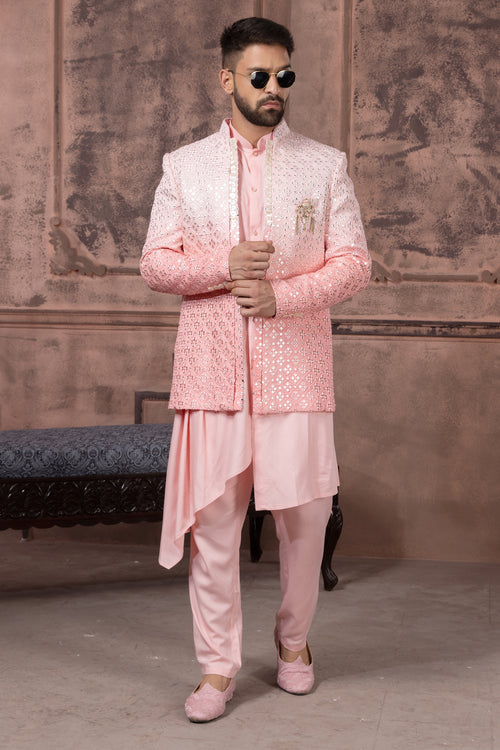 Light Pink Shaded Color Men Indowestern In Art Silk Fabric For Men