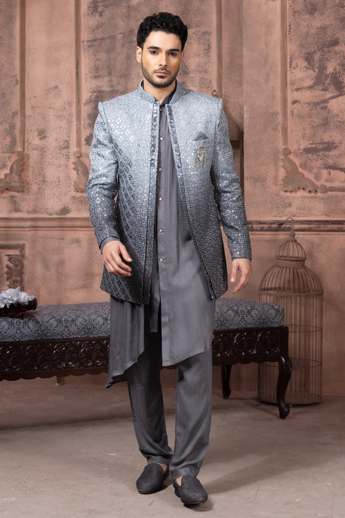 Grey Shaded Color Men Indowestern In Art Silk Fabric For Men