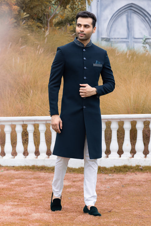 Navy Blue Designer  Indowestern Set For Men