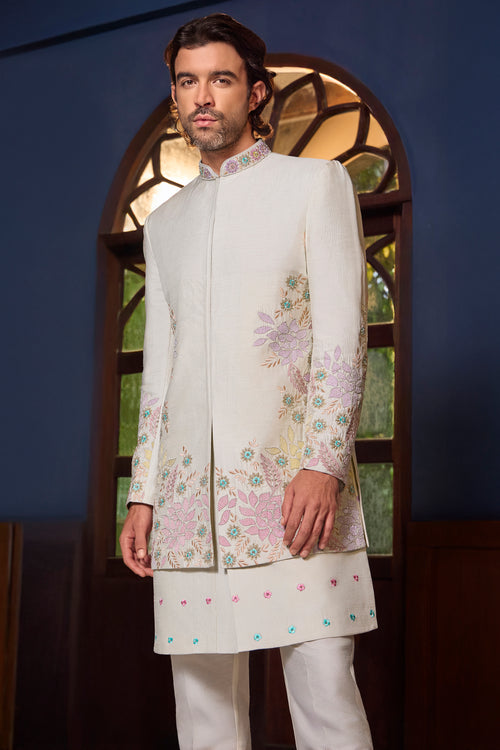 Ivory Jodhpuri with Pastel Bloom Embroidery For Men