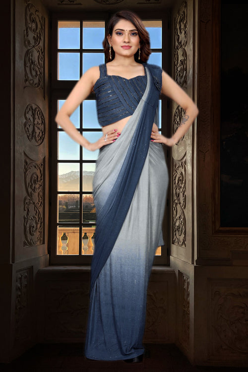 Dark Grey Ready-Pleated Saree with Lycra