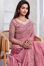 Blush Pink Embroidered Contemporary Shimmer Silk Saree