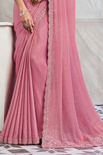 Blush Pink Embroidered Contemporary Shimmer Silk Saree