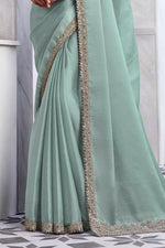 Sea green Stunning Georgette & Silk Designer Saree