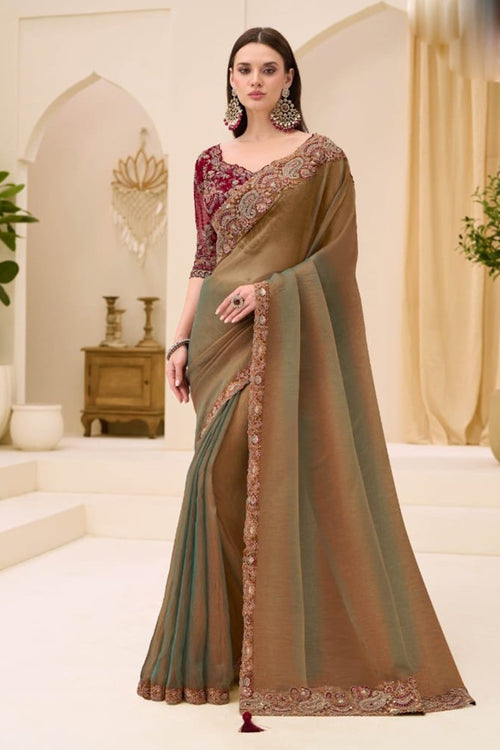 Dual Shade Georgette Tissue Saree with Designer Work Blouse