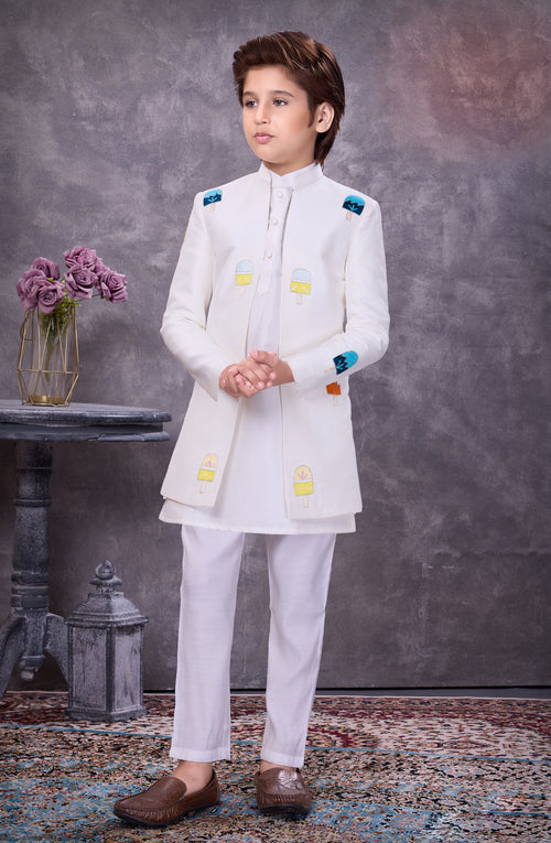 Cream Thread Embroidered Indowestern Set For Wedding