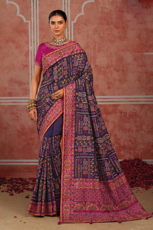 Purple Banaras Silk Saree with Pure Kachhi Work & Diamond & Mirror Heavy Work