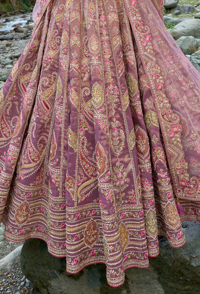 Light Purple Silk Embroidered Lehenga Choli