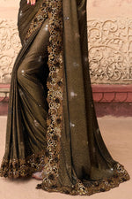 Sepia Brown Lycra Saree With Sequence Pallu With Blouse Piece