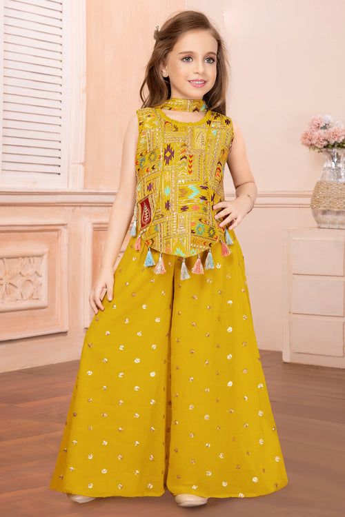 Yellow Mirror Work Palazzo Suit For Girls