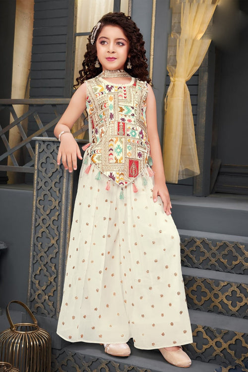 Off White Beautiful Palazzo Suit Dress For Girls