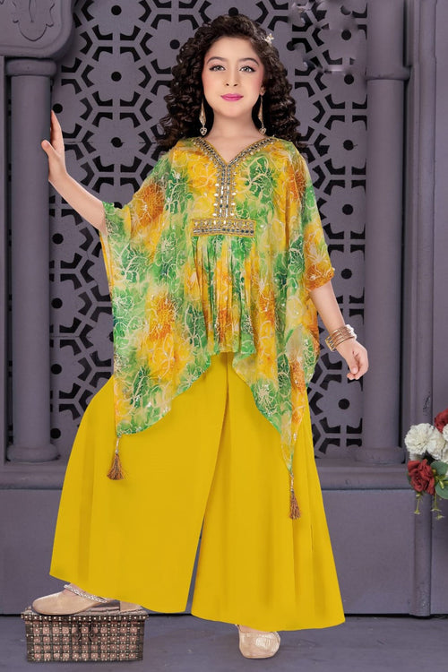 Yellow Chiffon Embroidered Palazzo Set
