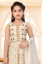 Cream Embroidered Work Wedding Gown For Girls