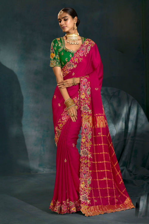 Pink Zari Work Heavy Border Silk Saree