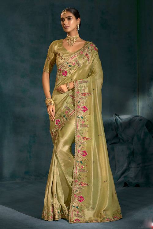 Green Embroidered Heavy Border Silk Saree