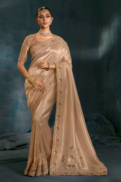 Golden Heavy Work Wedding Wear Ziraf Silk Designer Saree