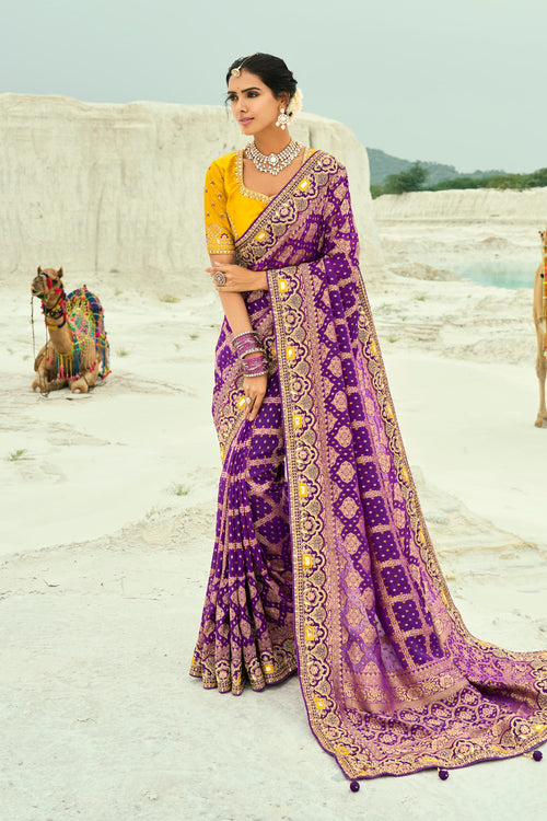 Purple Woven Pure Georgette Jacquard Saree