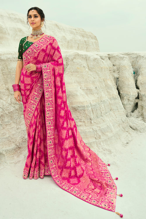 Rose Pink with Beads Work for Bridal Silk Trendy Saree