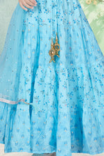 Sky Blue Designer Cotton Gown For Girls