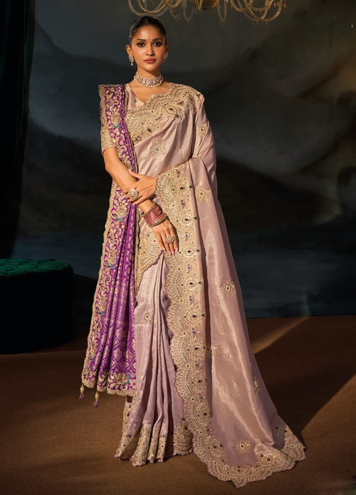 Traditionally Beautiful Rose Purple Wedding Festive Designer Saree