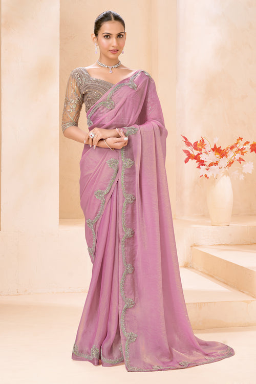Pastel Pink Designer Saree with Silver Embroidered Blouse