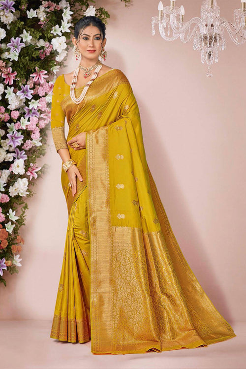 Mustard Woven Art Silk Saree With Blouse Piece