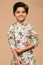 Multicolor Festive Wear Floral Printed Kurta Pajama In Cotton Silk Set For Boys