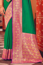 Green Color Soft Woven Silk Saree And Woven Blouse Piece