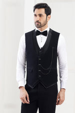 Black Imported 3 Piece  With Cutdana Work Mens Suit