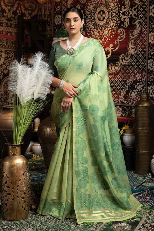 Green Soft Cotton Weaving Jamdani Saree