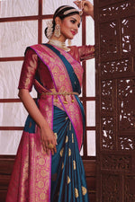 Royal Blue with Pink Border Art Silk Wedding Saree