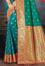 Green With Red Woven Art Silk Saree With Blouse Piece