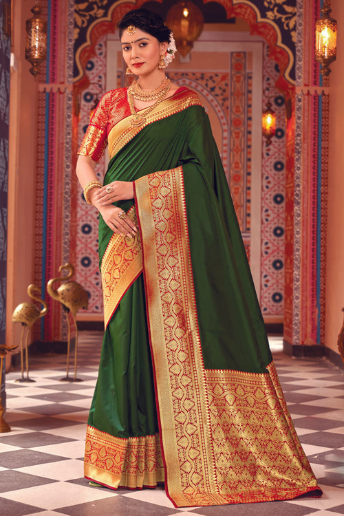 Sea Green Color Soft Woven Silk Saree And Woven Blouse Piece