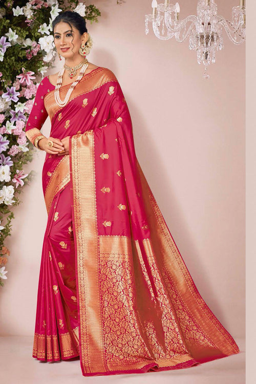 Dark Red Woven Art Silk Saree With Blouse Piece