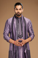 Purple Stylish  Embroidered Nehru Jacket Set For Men