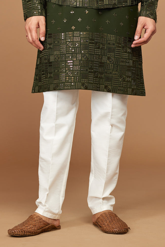 Mehndi Green Readymade Art Silk Thread Embroidered Nehru Jacket For Men