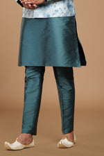 Dark Turquoise Designer Nehru Jacket Set For Men