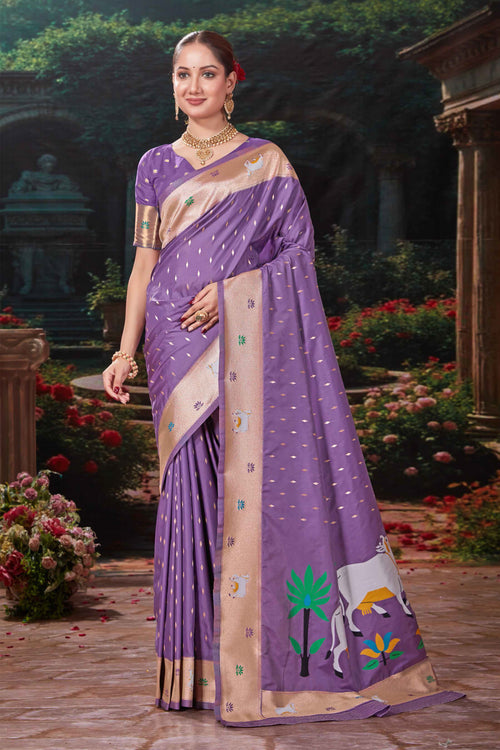 Lavender Weaving Silk Festival Designer Paithani Saree