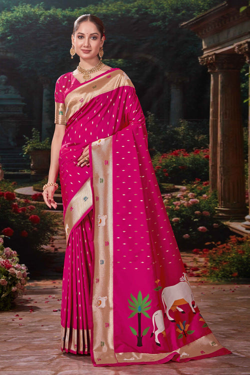 Deep Pink Weaving Silk Festival Designer Paithani Saree