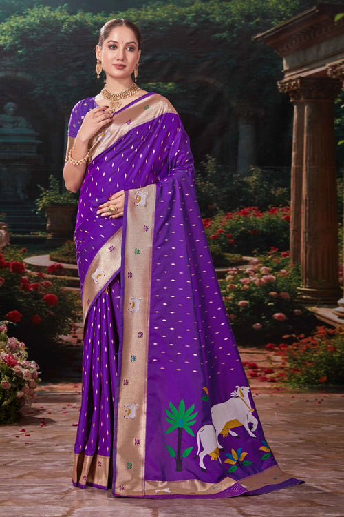 Dark Violet Weaving Silk Festival Designer Paithani Saree