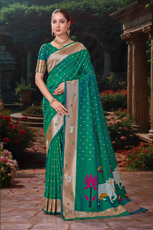 Forest Green Weaving Silk Festival Designer Paithani Saree