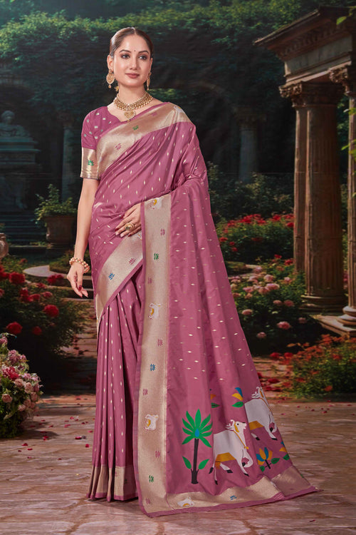 Dusty Rose Weaving Silk Festival Designer Paithani Saree