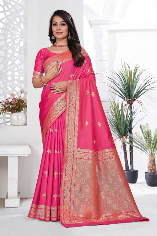 Pink Woven Design Zari Banarasi Art Silk Saree