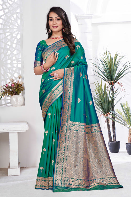 Dual Tone Green Woven Zari Banarasi Art Silk Saree