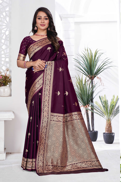 Dark Purple Woven Zari Banarasi Art Silk Saree