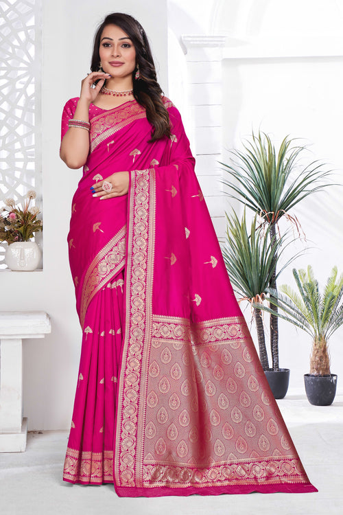 Fuchsia Pink Woven Zari Banarasi Art Silk Saree