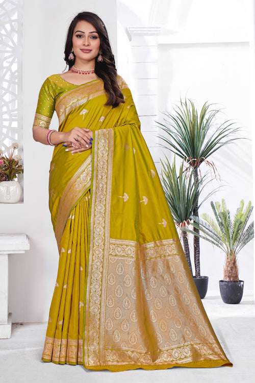 Yellow Woven Zari Banarasi Art Silk Saree