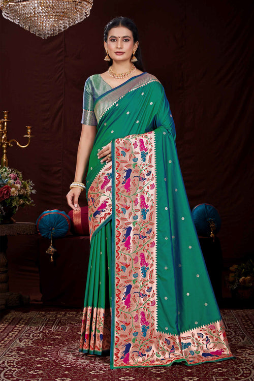 Sea Green Festive Wear Woven Banarasi Silk Paithani Saree