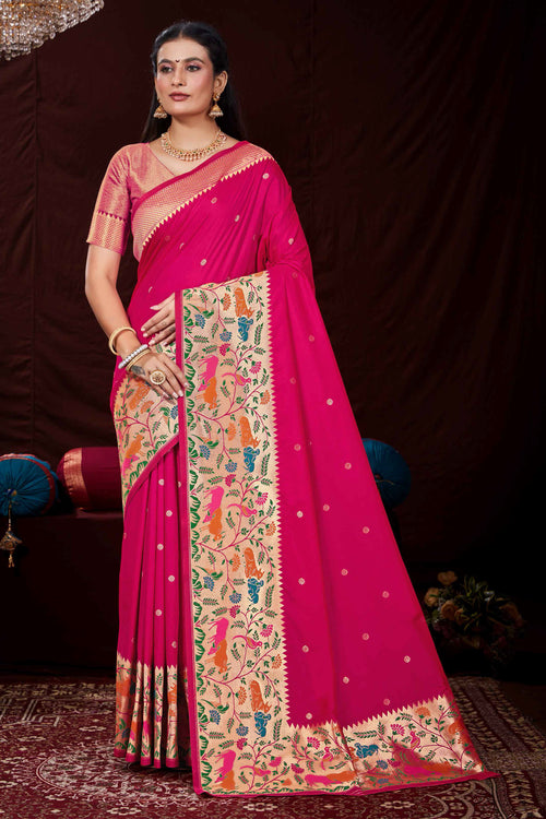 Rani Festive Wear Woven Banarasi Silk Paithani Saree